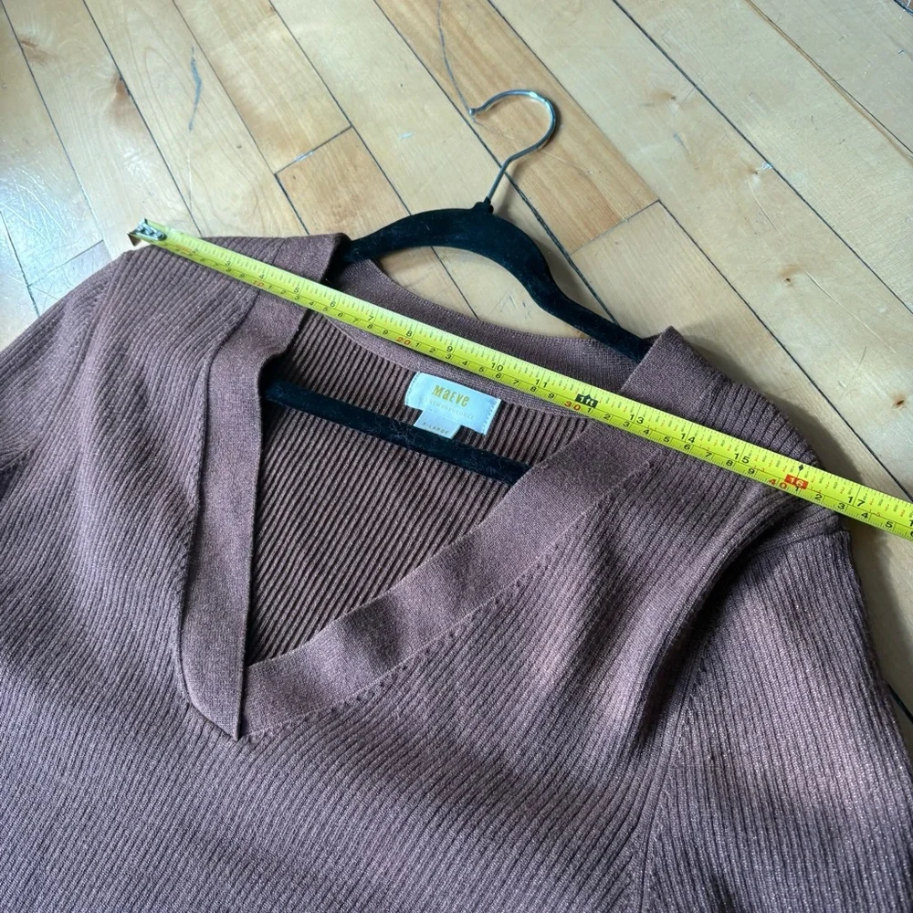Anthropologie Maeve Sz XL Thea Brown Gold Metallic V Neck Sweater - Picture 9 of 11